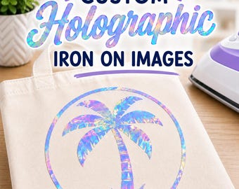 Immagine olografica personalizzata termoadesiva, decalcomania termotrasferibile personalizzata, design HTV personalizzato, decalcomania olografica termoadesiva per magliette e borse
