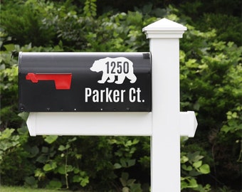 Custom Bear Mailbox Decal | Custom Name & Address |  Bear Decal | Personalized Mailbox | Mailbox Numbers | Street Address | Home Decor