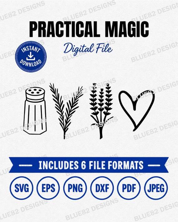 Practical Magic SVG, Witchy Herb Bundle svg, Salt Rosemary Lavender Heart, Kitchen Witch Design, Halloween Cut File (Digital Download)