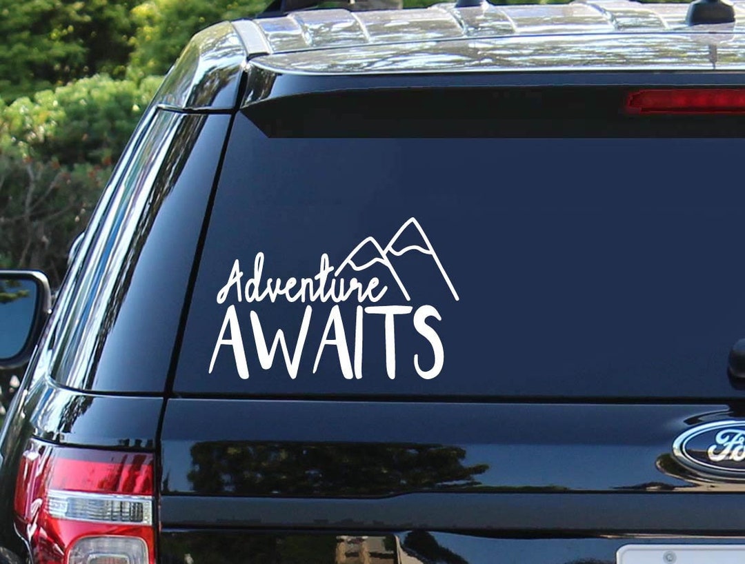 Adventure Awaits Car Decal | Mountains Car Decal | Bumper Sticker ...