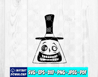 May include: Black and white digital art of a cartoon character with a top hat and a wide, toothy grin. The character has a triangular body and a single eye. The image includes the text "INSTANT DOWNLOAD" and file type options.