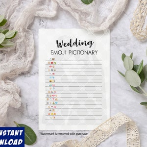 Wedding Emoji Pictionary Template | Digital Download | Bridal Shower Pictionary Game | Printable Pictionary Cards | Emoji Pictionary