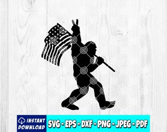 Znak pokoju Bigfoot z amerykańską flagą SVG – Sasquatch Yeti USA (plik cyfrowy)