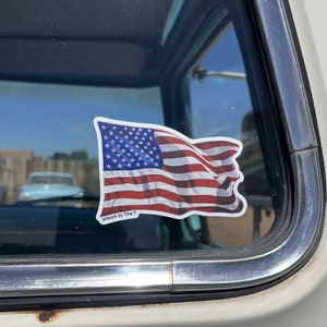 Waving American Flag Sticker: Patriotic USA Weatherptoof Vinyl Decal