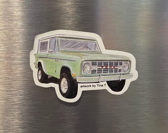Early Ford Bronco Magnet: Watercolor Art, 4x4 Truck