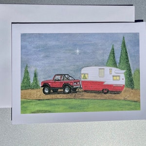Early Ford Bronco Christmas Card | Shasta Trailer | Camper