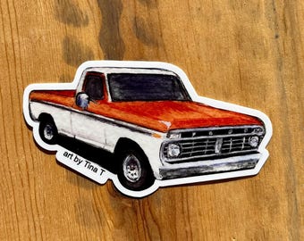 1974 Ford F100 Truck Sticker: Watercolor Die-Cut Weatherproof Decal