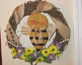 Bumble Bee Wreath - Bee Wreath - Grapevine Wreath - Spring and Summer