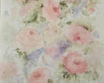 Original Watercolor Roses Painting: English Garden Floral Wall Art