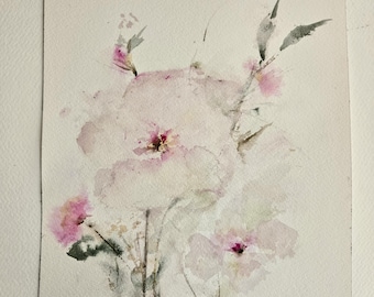 Original Abstract Flower Watercolor Painting: Botanical Wall Art (8x10 in)