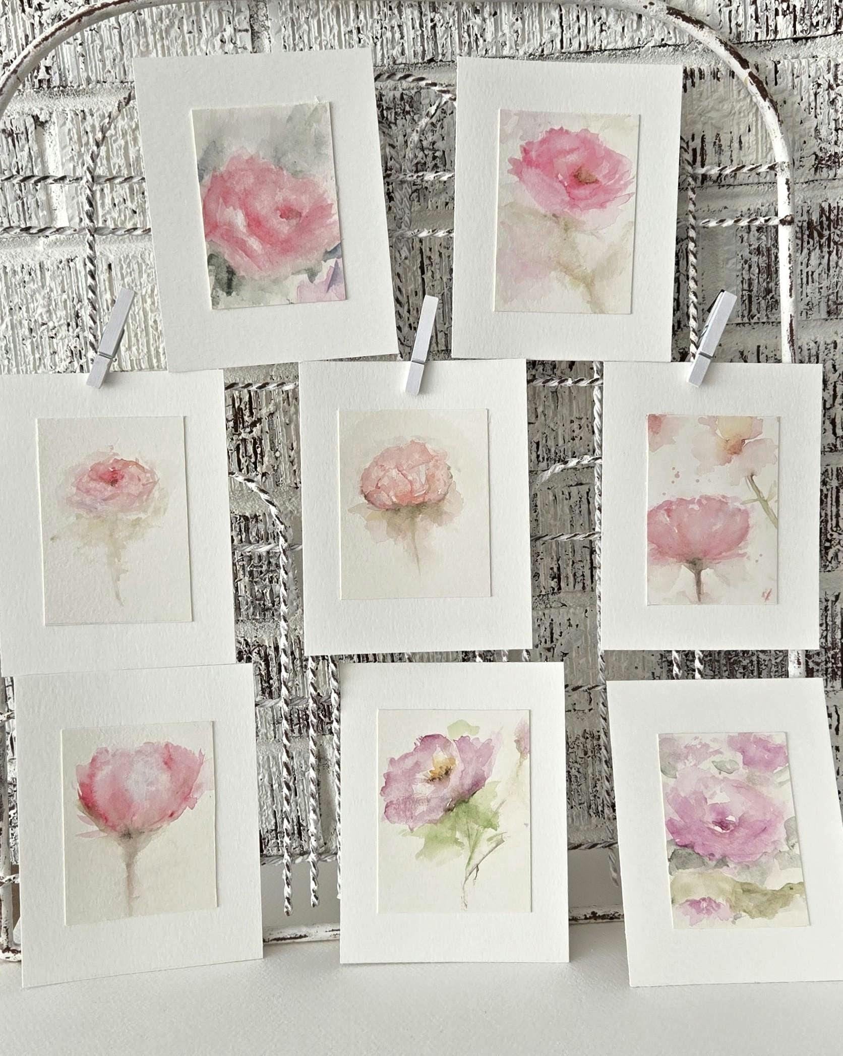 Watercolor Roses and Buds Flat Note Cards, Hand-painted, Not a Print.