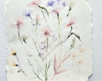 Original Abstract Watercolor Flower Painting: Small Floral Wall Art