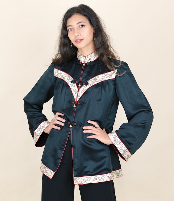 1930s Black Silk Oriental Gold Embroidered Jacket