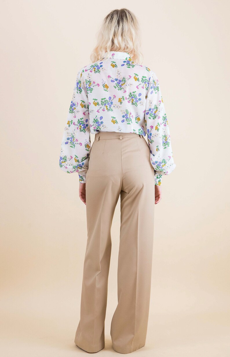 Vintage 70/'s High Waisted Pleat Detail Caramel Beige Flares