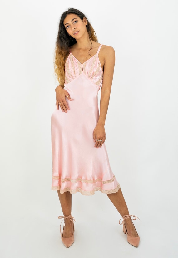 1930's Pink Satin and Lace Boudoir Slip Dress and