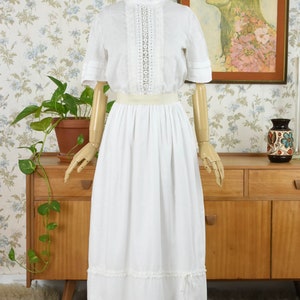 1970's White Cotton Lawn and Lace Detail Victorian Influence Maxi Dress