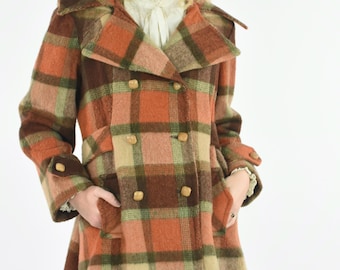 1970's does 1940's Checked Hooded Winter Coat