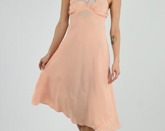 1940's Peach Rayon Lace Panel Boudoir Slip Dress