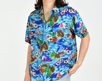 1970's 'Aloha Hawaii' Rayon Tropical Print Summer Shirt