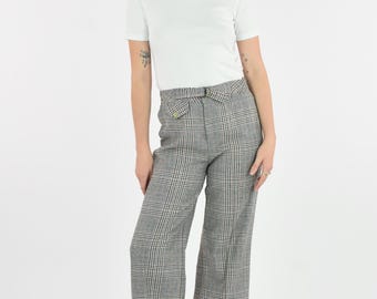 1970's Checked Belt Waist Wide Leg Trousers