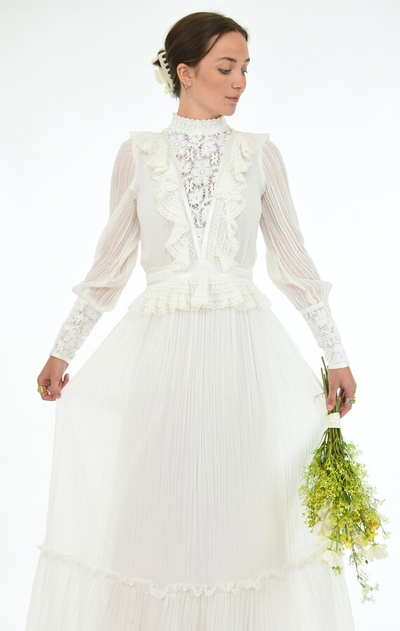 1970's Gunne Sax White Lace Victorian Style Wedding M… - Gem