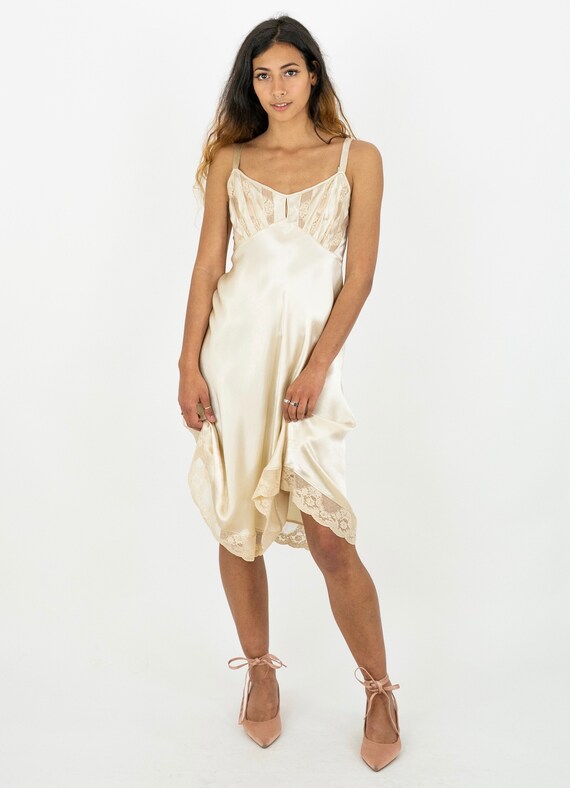 1930's Cream Satin and Lace Boudoir Slip Dress