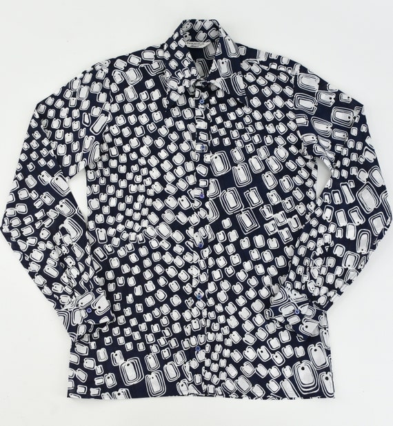 1970's Navy and White Rectangle Print Men's Deads… - image 1