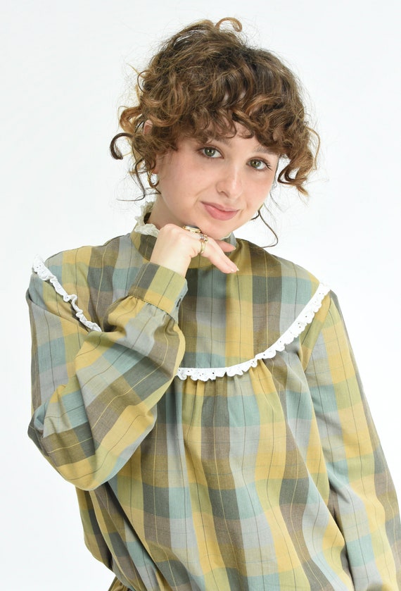 1980s Victorian Prairie Style High Neck Drop Wais… - image 5