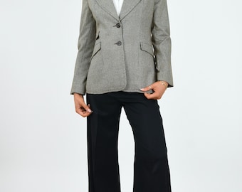 1970s Houndstooth Check Fitted Wool Blazer Jacket