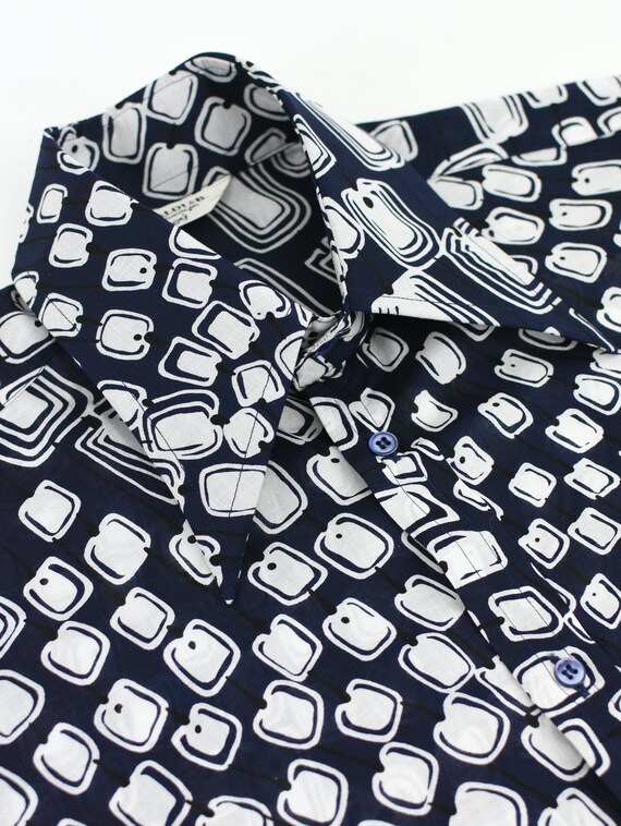 1970's Navy and White Rectangle Print Men's Deads… - image 5