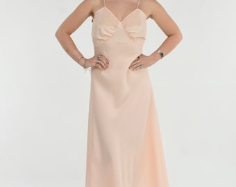 1940's Peach Pink Lace Trim Boudoir Slip Dress