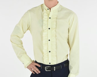 1960's Ruffle Front Mandarin Collar Men's Tuxedo Shirt