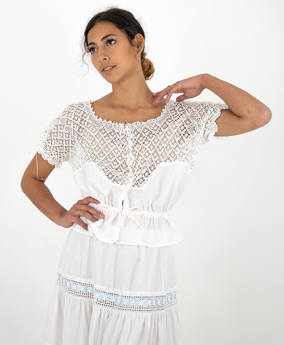 Antique Victorian White Lace Cotton Camisole Blous