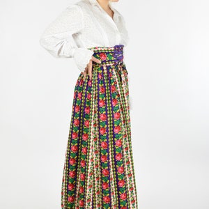 1960s Bright Floral Corset Waist Maxi Peasant Skirt image 2