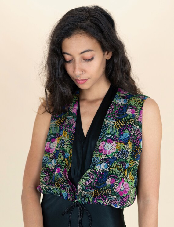 1930s Semi Sheer Silk Chiffon Floral Print Bolero