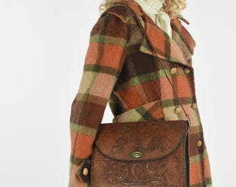 1970s Leather Hand Tooled Shoulder Bag