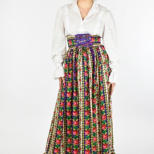1960s Bright Floral Corset Waist Maxi Peasant Skirt image 3