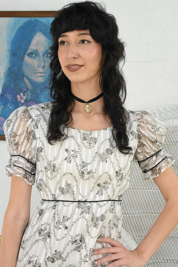 Beautiful Puff Sleeve Floral Cotton 1970s Maxi Dress