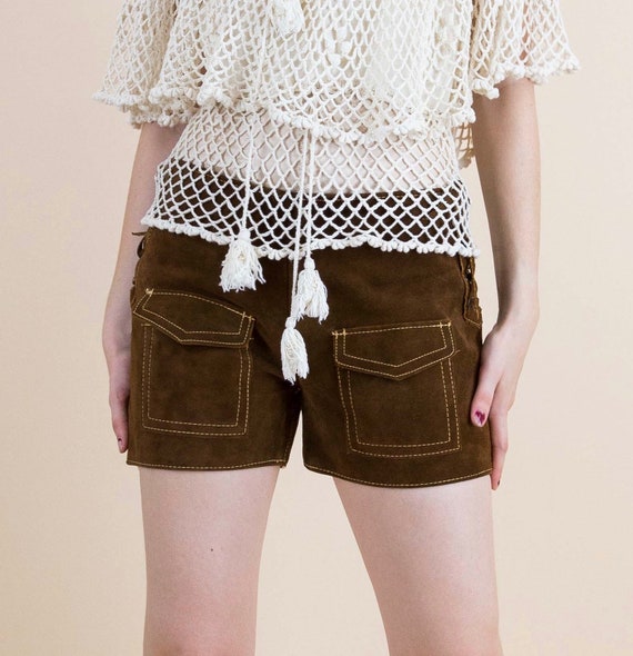 1970's Brown Suede Lace Up Festival Hippie Shorts