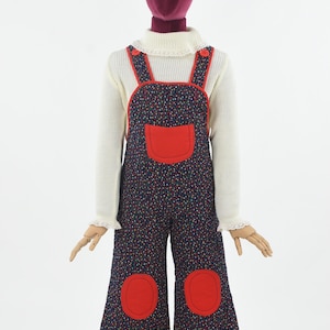 1970&#39;s Kids Floral Quilted Flared Overalls