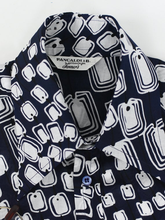 1970's Navy and White Rectangle Print Men's Deads… - image 7