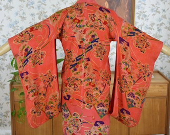 1930's Japanese Floral Silk Crepe Kimono Robe