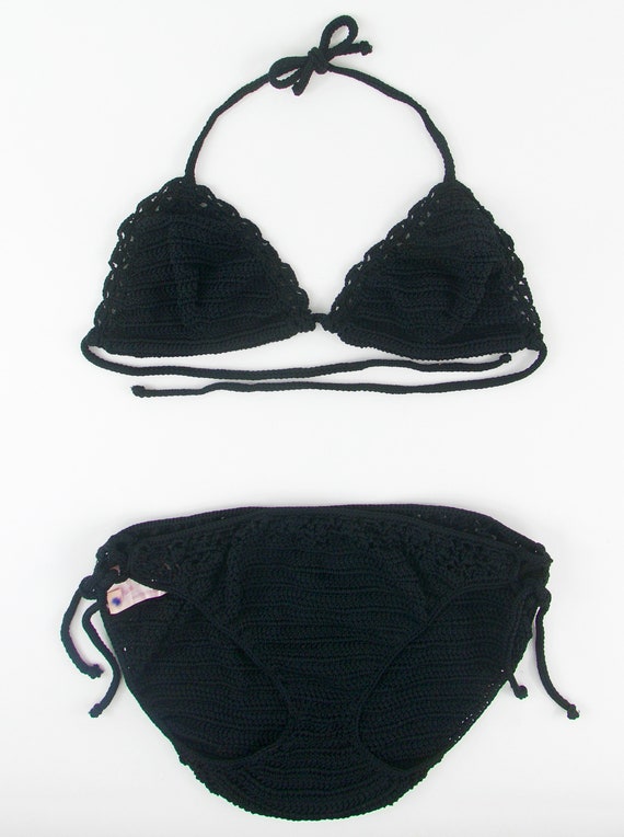 1970's Dead Stock Black Knitted Two Piece Bikini … - image 6