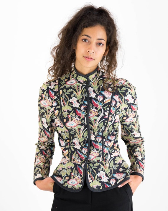 1970s Marion Donaldson Floral High Neck Puff Sleev
