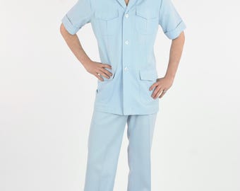 1970's Baby Blue Summer Safari Suit