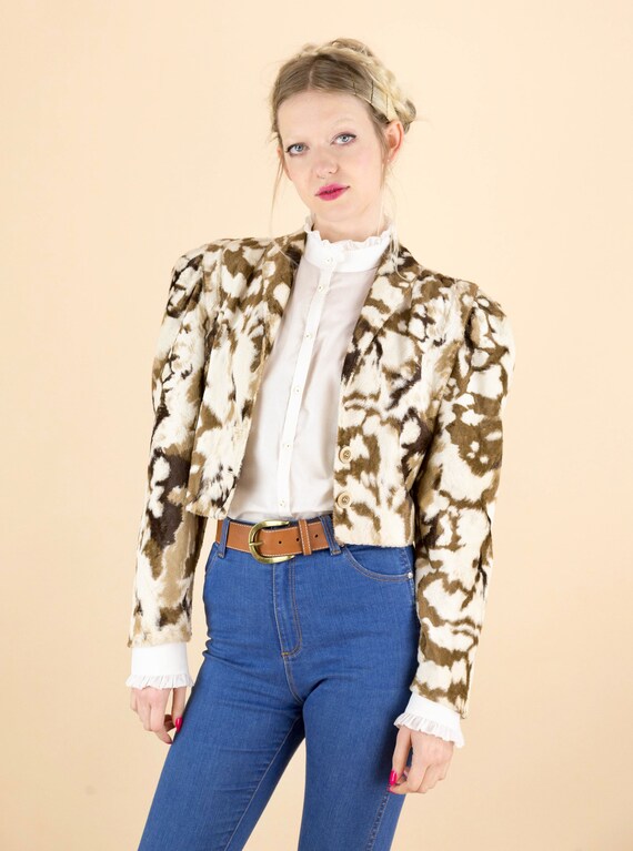 1970s MERIVALE Cotton Velvet Puff Sleeve Abstract