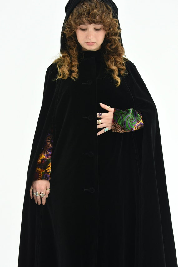 1950's Black Velvet Hooded Maxi Cape. - image 2