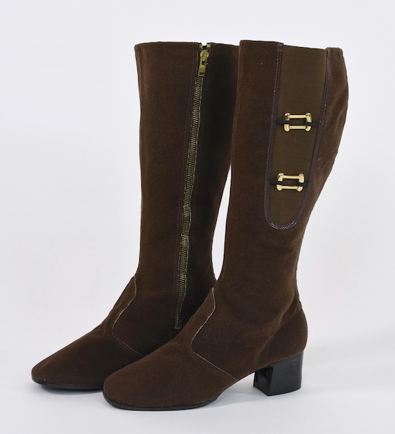 1960's Brown Suede Buckle Detail Boho Babe Boots