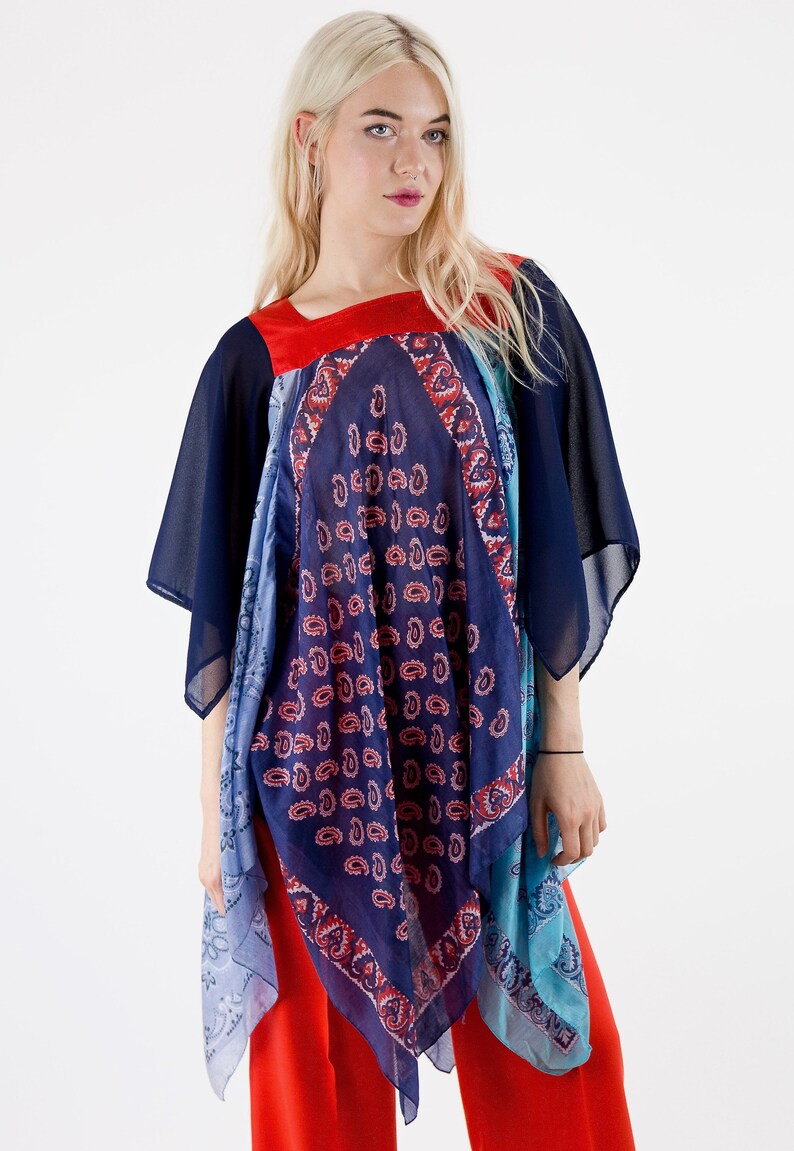 Bohemian Dreams Vintage 70/'s Floaty Mixed Pattern Angel Sleeve Scarf Top Dress