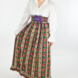 1960s Bright Floral Corset Waist Maxi Peasant Skirt image 1